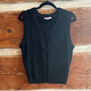 Joe Fresh Black Knit Top with Tie Front